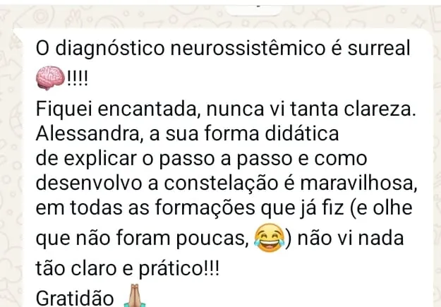 Print de mensagem de consteladora com várias formações elogiando a clareza do passo a passo